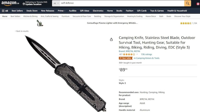 Illegal automatic knives sold on Amazon