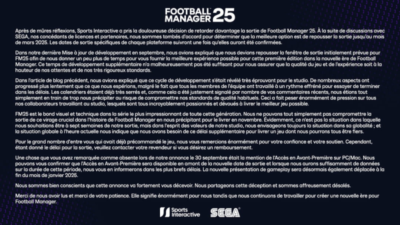 Football Manager 25: More bad news for the next game