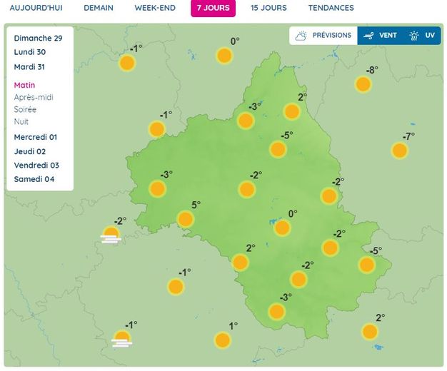 MAP. Weather: what&#39;s the weather like in Aveyron in the last days of the year until New Year&#39;s Eve ?