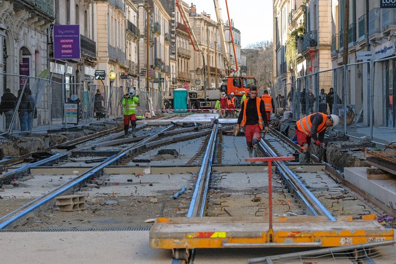 FILE. Line 5 works: laying the rails, running tests... what remains to be done one year before the tramway is put into service in Montpellier