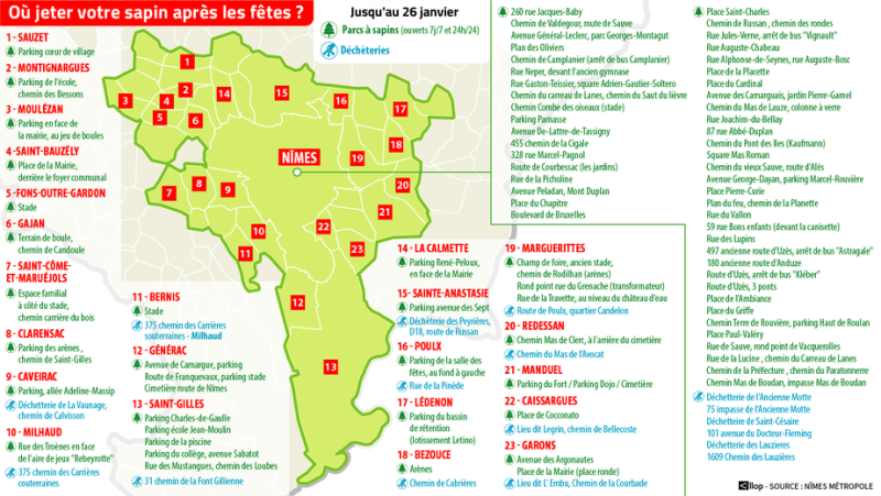 INFOGRAPHIC. Where to throw away your Christmas tree after the holidays in Nîmes and its surroundings ?