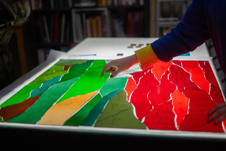 Millau artist Lola Pradeilles decorates the stained glass windows of the chapel of the 13th DBLE