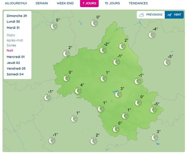 MAP. Weather: what&#39;s the weather like in Aveyron in the last days of the year until New Year&#39;s Eve ?