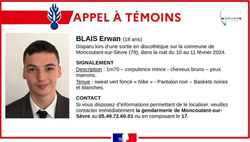 Disappearance of Erwan Blais: his family files a complaint, research continues